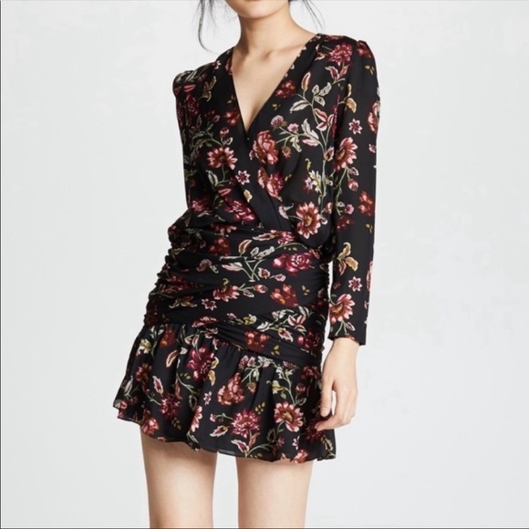 A.L.C. Silk Long Sleeve Floral Ruched Dress - Picture 3 of 10